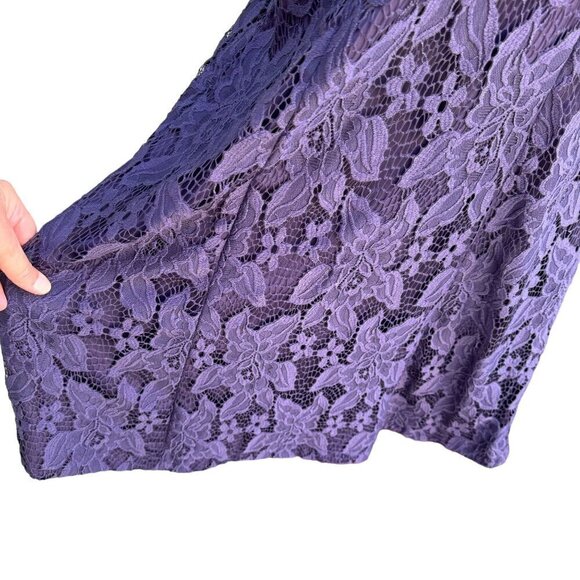 Adrianna Papell Womens Glam Purple Illusion Lace Beaded Waist Long Sleeve Gown - Picture 9 of 15